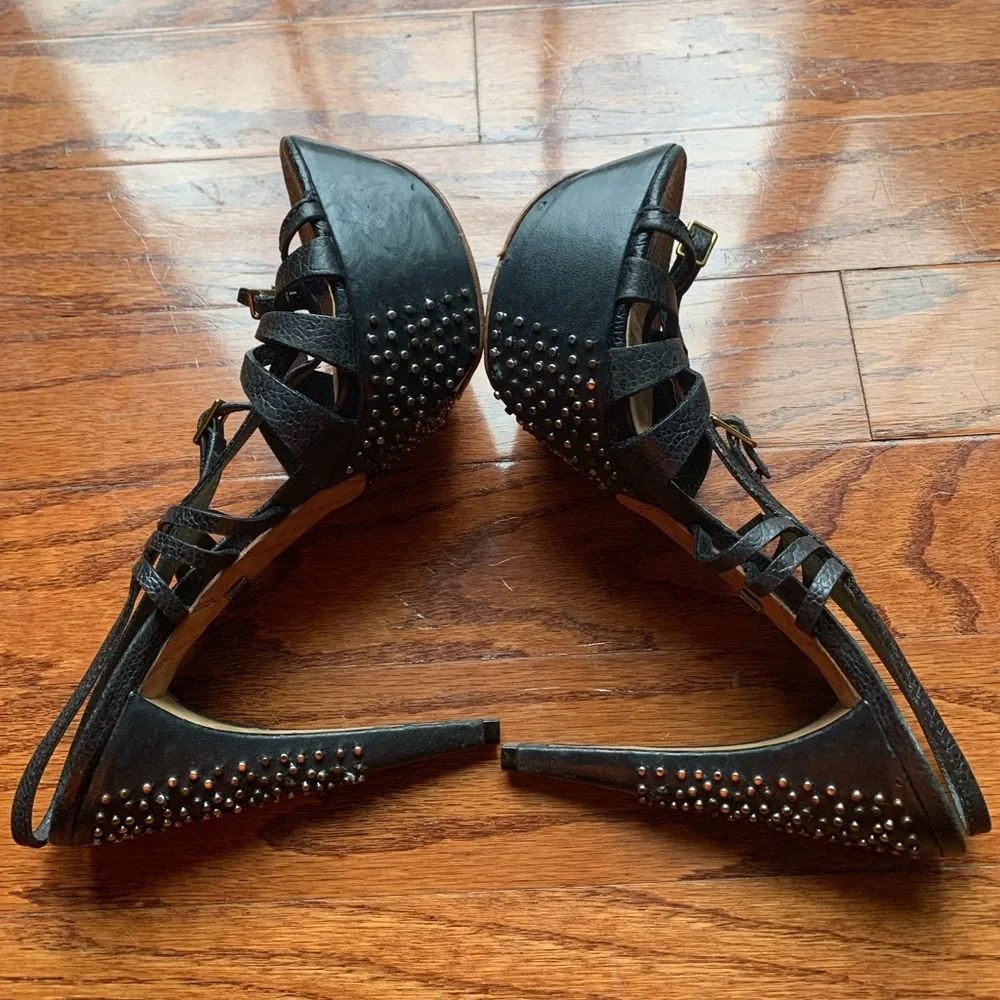 L.A.M.B. Shoes Lamb Gwen Stefani Studded Dale Black Platform Strappy Stilettos
